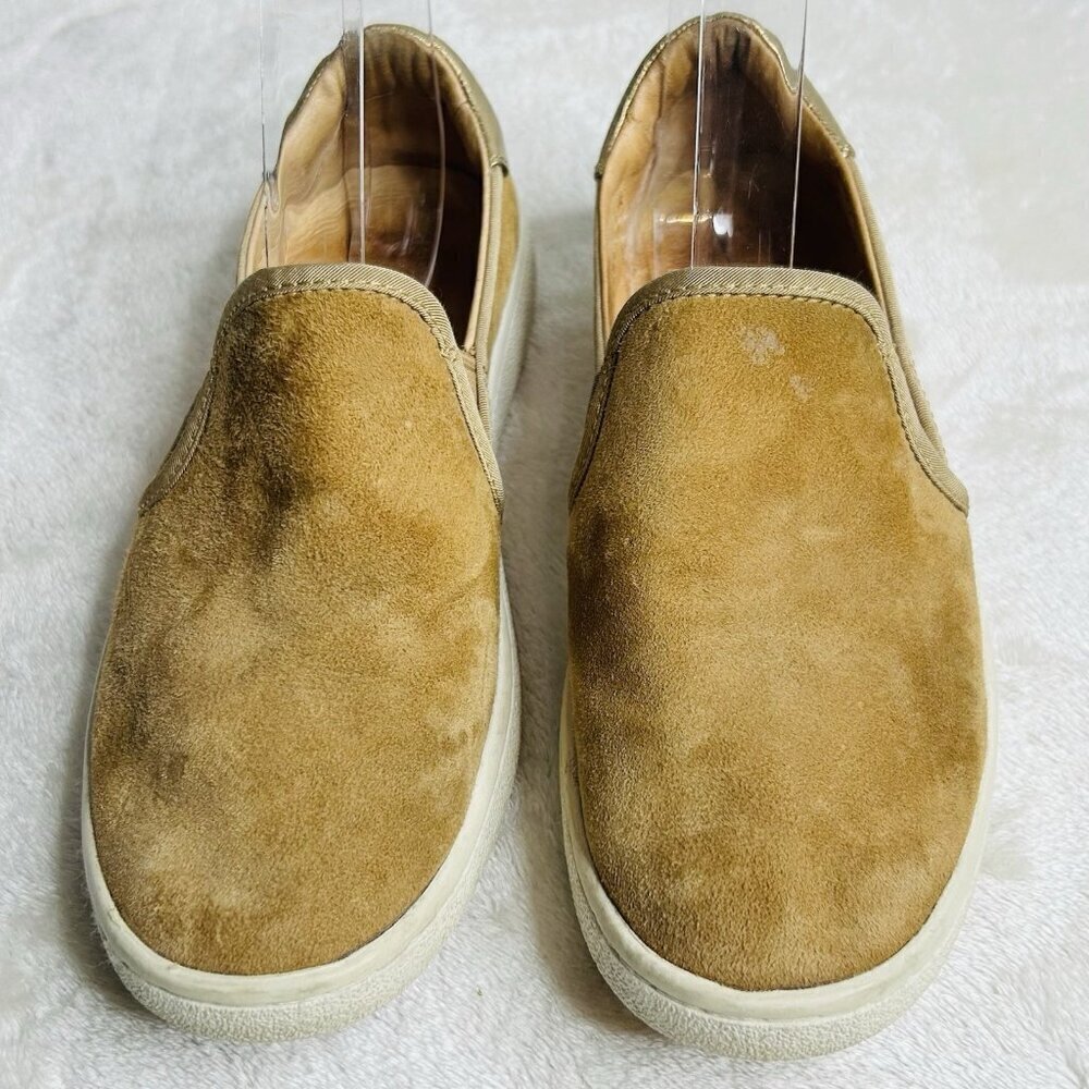 UGG Cas Women's Size 6.5 Caramel Tan Suede Gold Leather Slip On Comfort Shoes